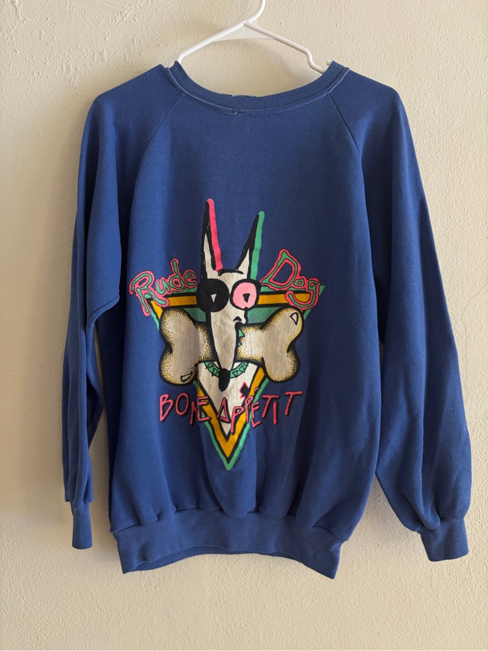 80s-90s vintage Blue Graphic 'Rude Dog Bone Appetit' Sweatshirt